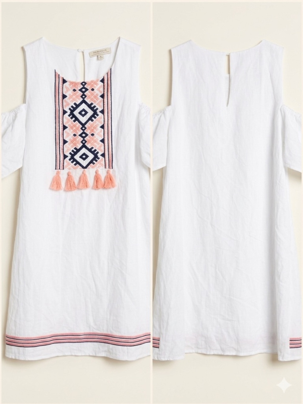 Closet Clear Out Polagram White Boho Embroidered Tassel Dress